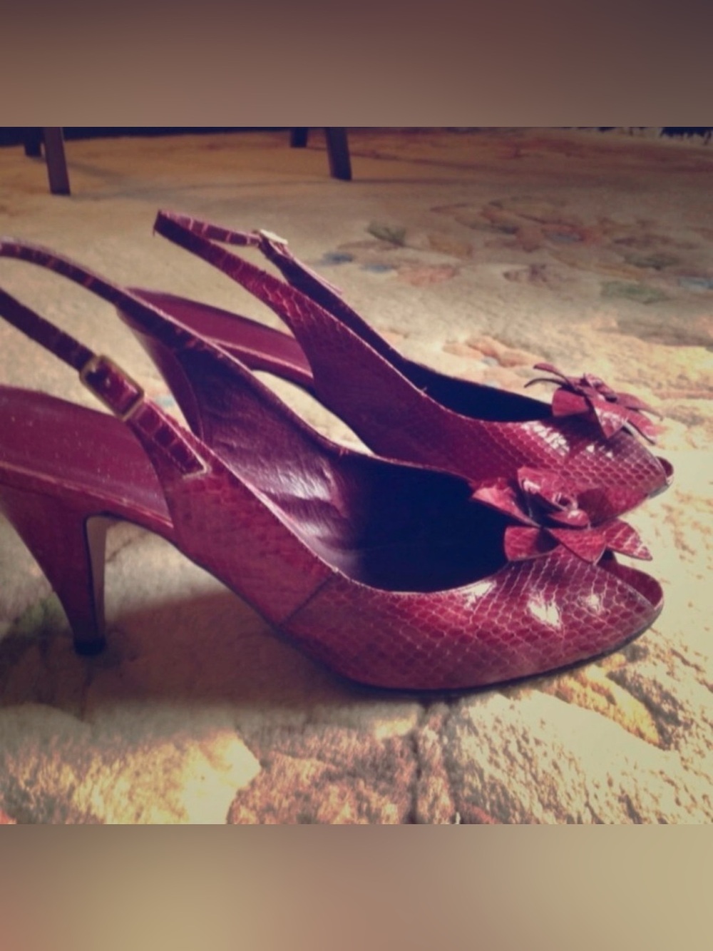 Claret Red Leather Sling-back Pumps
